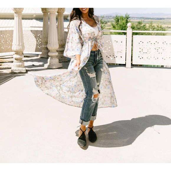 NEW NINEXIS dandelion daydreams long kimono in multi - Picture 2 of 3